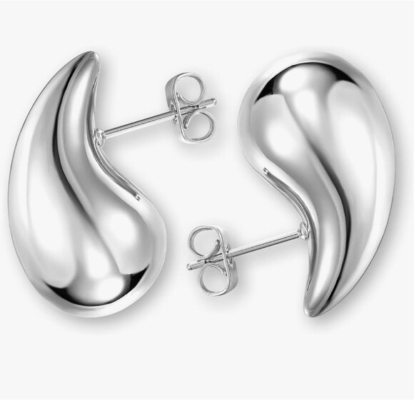 Waterdrop Earrings Teardrop Pierced Chunky White‎ Gold Plated Medium - Picture 1 of 6